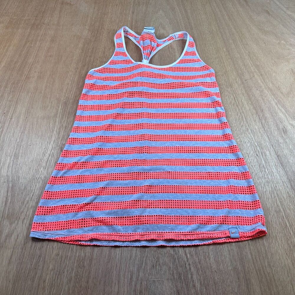 Nike Swim Womens Tank Cover Up Small Orange Gray Mesh Striped Racerback